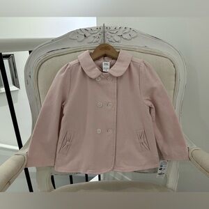 🦢 Baby 24 Mth Pink Pea Coat with Peter Pan Collar & Bow Pocket Detail NWT